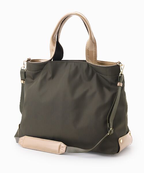 LA BAGAGERIE / ラ バガジェリー トートバッグ | ツイルナイロン×エナメル 2WAYトートバッグ Mサイズ（カーキ）