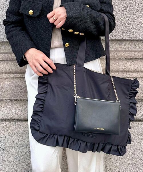 LA BAGAGERIE / ラ バガジェリー エコバッグ | LA BAGAGERIE×chiyo ポーチ付きフリルエコバッグ | 詳細3