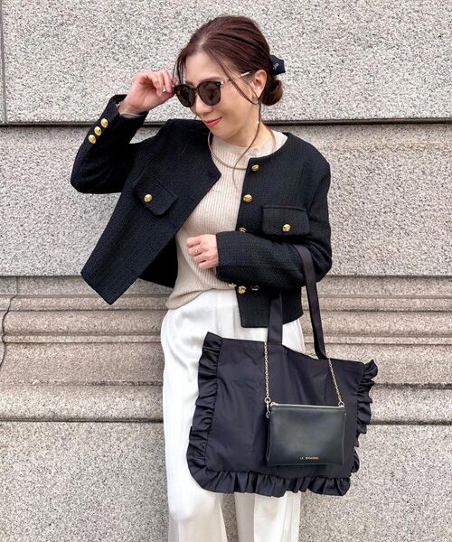 LA BAGAGERIE / ラ バガジェリー エコバッグ | LA BAGAGERIE×chiyo ポーチ付きフリルエコバッグ（ブラック）