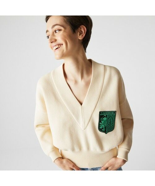 LACOSTE L!VEローゲージワイドVネックセーター