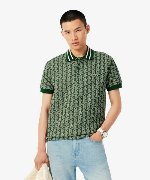 【LACOSTE】モノグラムジャカードポロシャツ モノグラムジャカードコットンニットポロシャツ DF0849