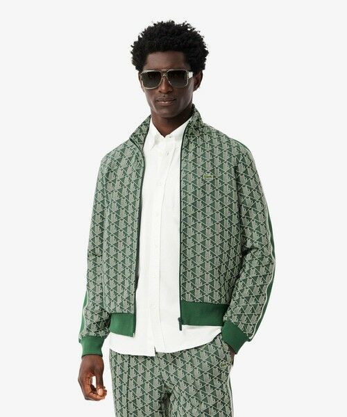 ラコステ モノグラムジャージ緑 セール LACOSTE モノグラム ジップアップ トラックジャケット
