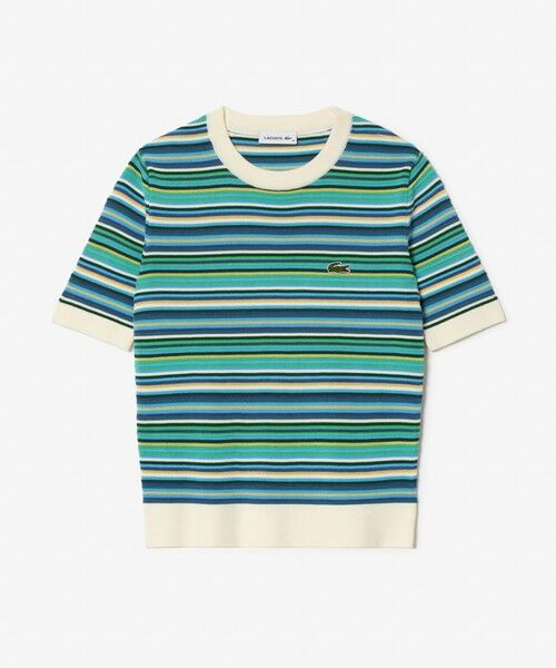 LACOSTE / ラコステ カットソー | オーガニックコットン クロップド丈 マルチカラーボーダーニット半袖Tシャツ | 詳細1