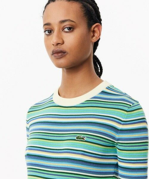 LACOSTE / ラコステ カットソー | オーガニックコットン クロップド丈 マルチカラーボーダーニット半袖Tシャツ | 詳細2