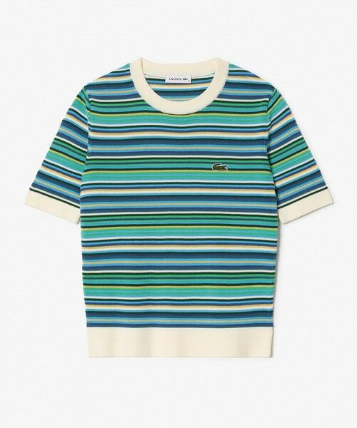 LACOSTE / ラコステ カットソー | オーガニックコットン クロップド丈 マルチカラーボーダーニット半袖Tシャツ | 詳細4