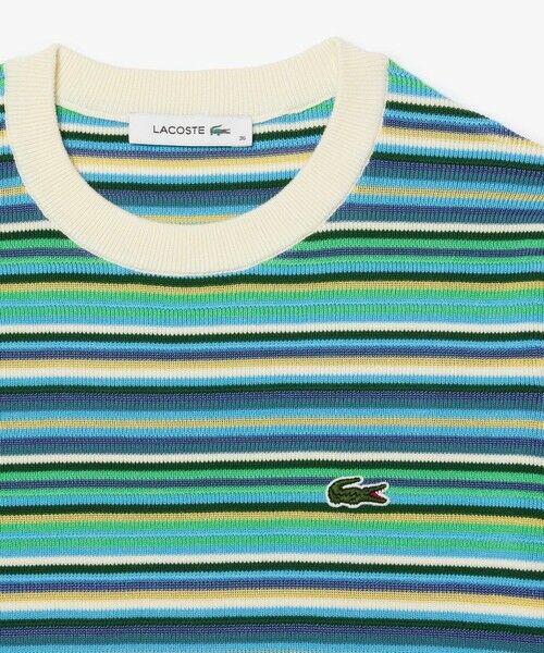 LACOSTE / ラコステ カットソー | オーガニックコットン クロップド丈 マルチカラーボーダーニット半袖Tシャツ | 詳細5