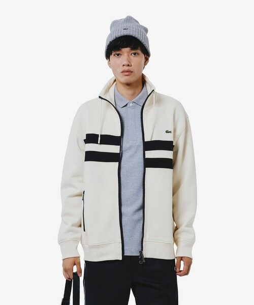 LACOSTE / ラコステ その他トップス | アシンメトリーボーダーハイネック ドローストリング 鹿の子地 トラックジャケット(オフホワイト)