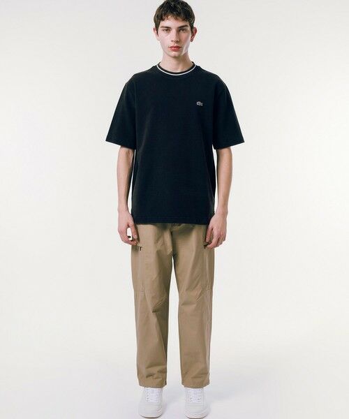【LACOSTE】レーヨン混 テニスロゴ リブニット 半袖 Tシャツ ラコステ 配色 リブニット インディゴ Tシャツ LACOSTE TH019J