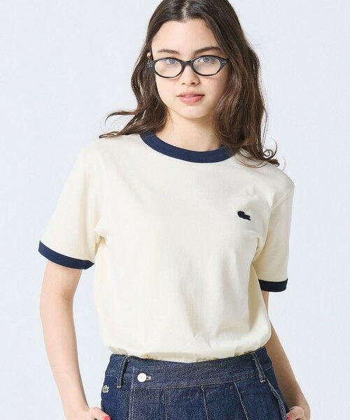LACOSTE / ラコステ Tシャツ | 【オンライン限定】LACOSTE ワンポイントロゴ リンガーTシャツ（ベージュ）