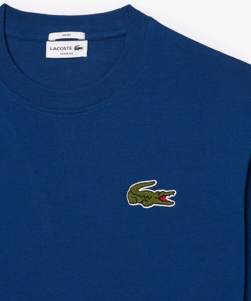【関税込み】Lacoste ブラック ルーズフィット Tシャツ セール】 シェニールワニロゴ オーバーサイズ半袖Tシャツ