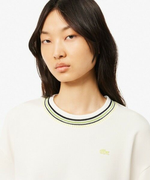 LACOSTE / ラコステ スウェット | 裏パイル フランスメイドサイドスリット クロップド丈 ラインクルーネックスウェット | 詳細1