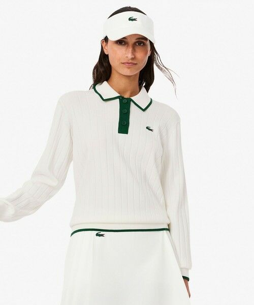 LACOSTE/ラコステ ハイストレッチ バイカラーポロカラーゴルフニットセーター オフホワイト 34(S) LACOSTE/ラコステ ハイストレッチ バイカラーポロカラーゴルフニットセーター オフホワイト 34(S)