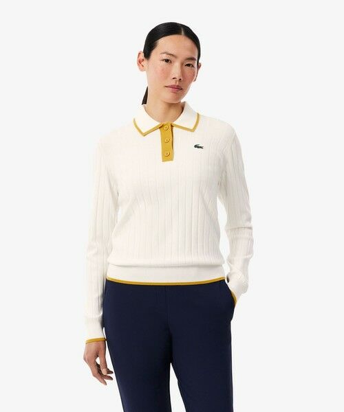 LACOSTE / ラコステ ポロシャツ | ハイストレッチ バイカラーポロカラーゴルフニットセーター（ホワイト）