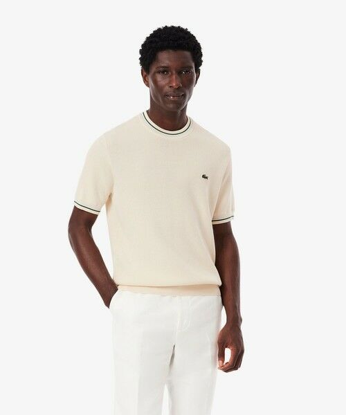 LACOSTE/ラコステ ドライタッチ 配色ラインハイゲージ半袖ニット オフホワイト 2(日本サイズS) LACOSTE/ラコステ ドライタッチ 配色ラインハイゲージ半袖ニット オフホワイト 2(日本サイズS)