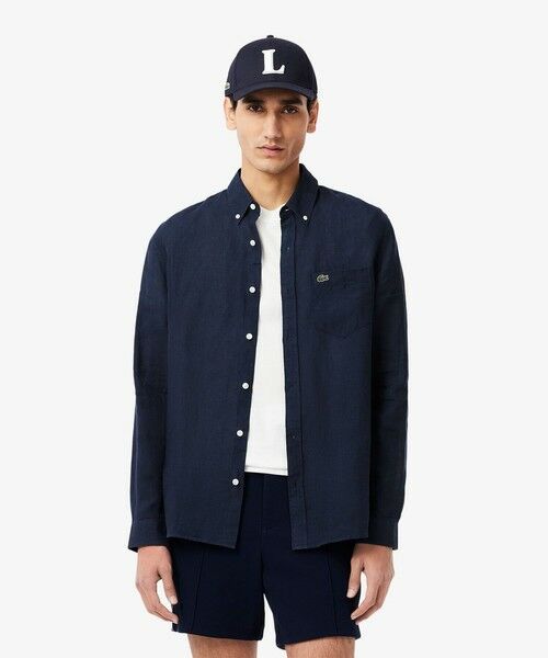 LACOSTE/ラコステ リネンボタンダウン長袖シャツ ネイビー 39(日本サイズM) LACOSTE/ラコステ リネンボタンダウン長袖シャツ ネイビー 39(日本サイズM)
