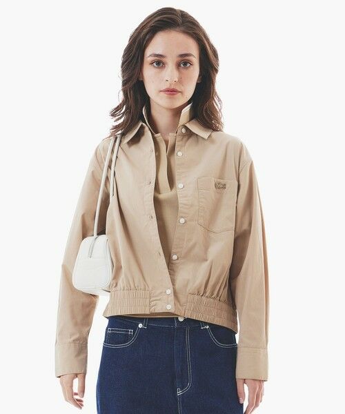 LACOSTE/ラコステ クロップド丈 ウエストシャーリングシャツ ショートブルゾン ベージュ 38(L) LACOSTE/ラコステ クロップド丈 ウエストシャーリングシャツ ショートブルゾン ベージュ 38(L)