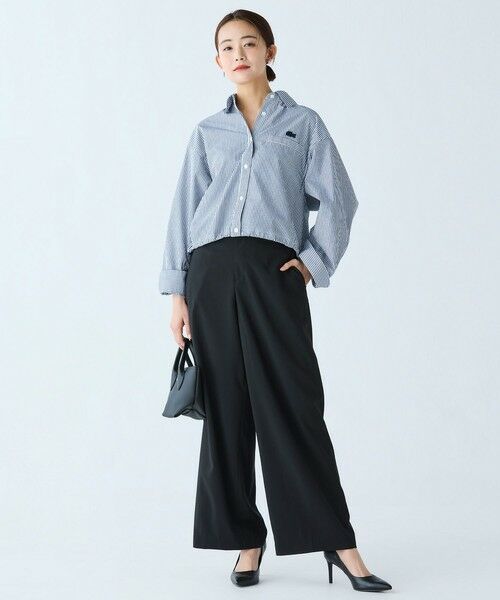 LACOSTE ストライプクロップドシャツ ラコステ LACOSTE ストライプクロップドシャツ （ピンク