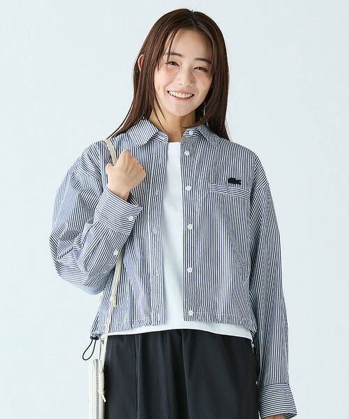 LACOSTE/ラコステ ショート&ワイドクロップド バルーンスリーブ ストライプシャツ ネイビー 38(L) LACOSTE/ラコステ ショート&ワイドクロップド バルーンスリーブ ストライプシャツ ネイビー 38(L)
