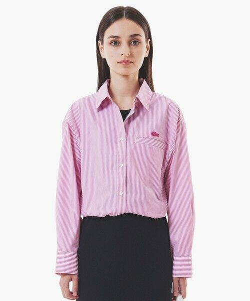 LACOSTE/ラコステ ショート&ワイドクロップド バルーンスリーブ ストライプシャツ ピンク 40(XL) LACOSTE/ラコステ ショート&ワイドクロップド バルーンスリーブ ストライプシャツ ピンク 40(XL)