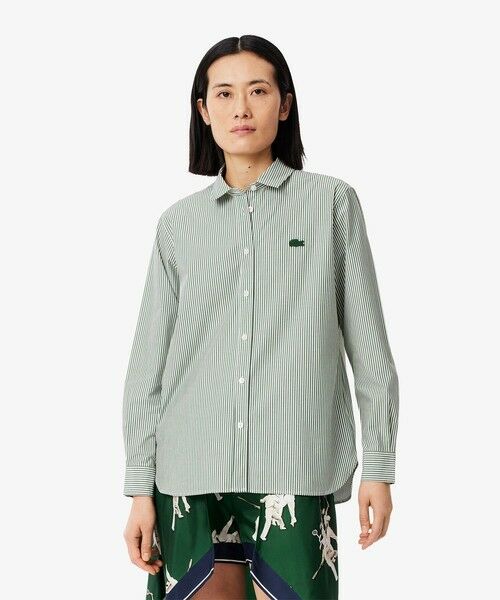 LACOSTE/ラコステ ベーシックストライプシャツ グリーン 38(L) LACOSTE/ラコステ ベーシックストライプシャツ グリーン 38(L)