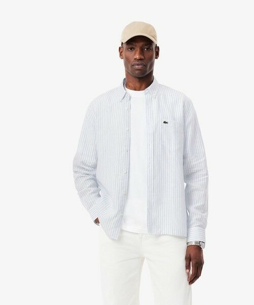 LACOSTE/ラコステ リネンストライプシャツ ライトブルー 39(日本サイズM) LACOSTE/ラコステ リネンストライプシャツ ライトブルー 39(日本サイズM)