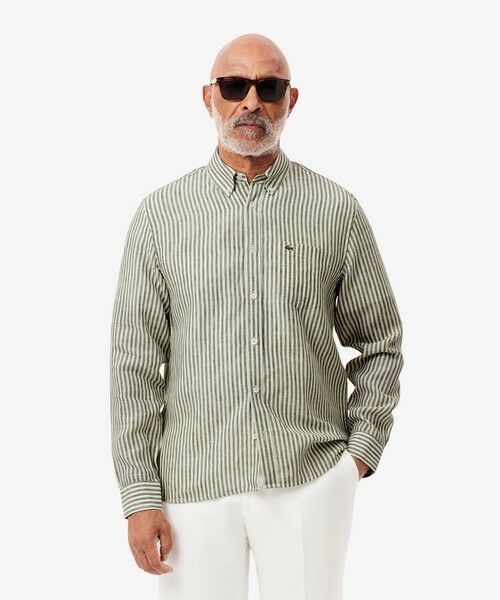 LACOSTE/ラコステ リネンストライプシャツ カーキ 38(日本サイズS) LACOSTE/ラコステ リネンストライプシャツ カーキ 38(日本サイズS)