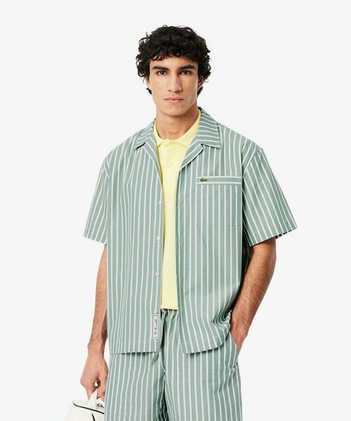 LACOSTE/ラコステ ストライプオープンカラーシャツ グリーン 39(日本サイズM) LACOSTE/ラコステ ストライプオープンカラーシャツ グリーン 39(日本サイズM)