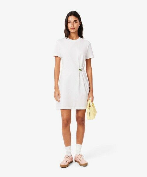 LACOSTE/ラコステ ワニロゴプリーツTシャツドレス ホワイト 34(S) LACOSTE/ラコステ ワニロゴプリーツTシャツドレス ホワイト 34(S)