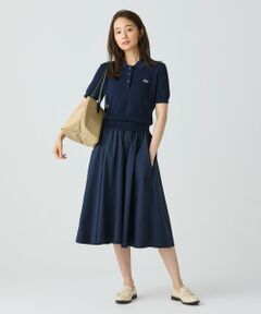 LACOSTE / ラコステ ミニ丈・ひざ丈ワンピース | 異素材切り替え コンビネーションマテリアルポロドレス フレア ポロワンピース