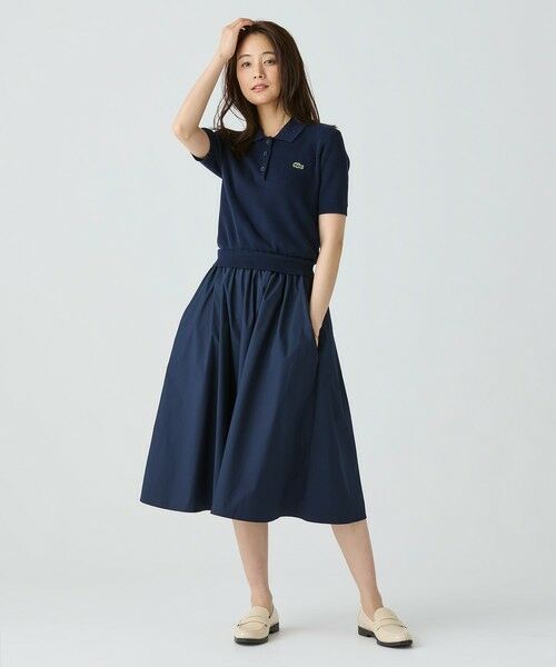 LACOSTE / ラコステ ミニ丈・ひざ丈ワンピース | 異素材切り替え コンビネーションマテリアルポロドレス フレア ポロワンピース | 詳細1