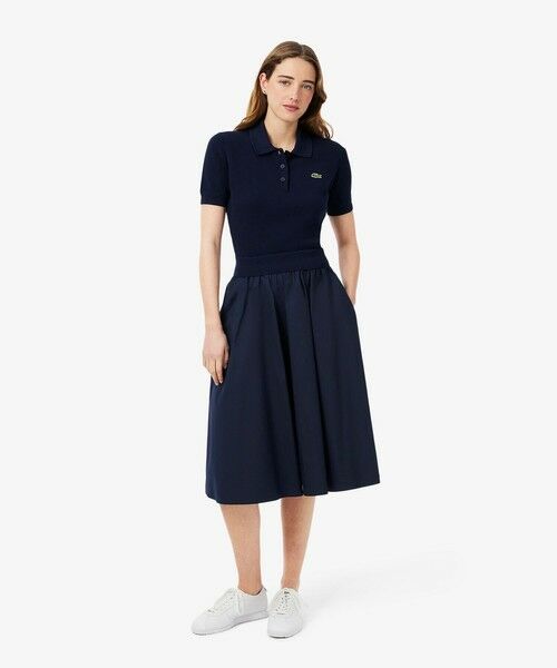 LACOSTE/ラコステ 異素材切り替え コンビネーションマテリアルポロドレス フレア ポロワンピース ネイビー 38(L) LACOSTE/ラコステ 異素材切り替え コンビネーションマテリアルポロドレス フレア ポロワンピース ネイビー 38(L)