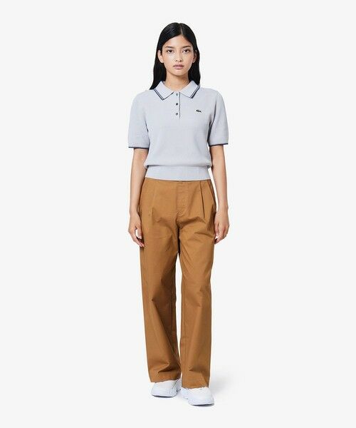 ラコステ ダブルタック ワイドテーパード チノ トラウザー ブラウン W94cm LACOSTE / ラコステ ダブルタック ワイドチノトラウザーズパンツ