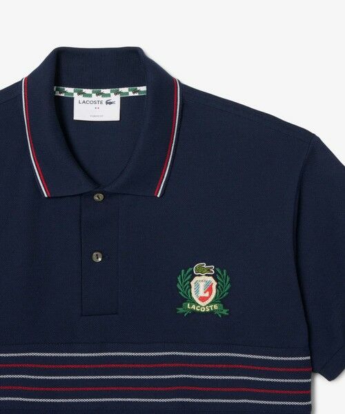 〓LACOSTE〓 くすみblue×マルチ ボーダー リブ襟袖 ポロシャツ 〓LACOSTE〓 くすみblue×マルチ ボーダー リブ襟袖 ポロシャツ