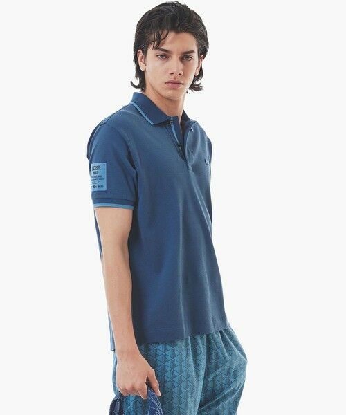 ラコステ　LACOSTE 半袖ポロシャツ　スリーブネームパッチ鹿の子ポロ セール】 スリーブネームパッチ 配色ライン鹿の子地ポロシャツ