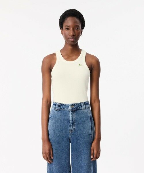 LACOSTE/ラコステ ワンポイントロゴ エッセンシャルリブニットタンクトップ ホワイト 40(XL) LACOSTE/ラコステ ワンポイントロゴ エッセンシャルリブニットタンクトップ ホワイト 40(XL)