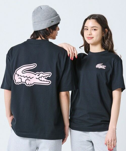LACOSTE / ラコステ Tシャツ | 【オンライン限定】LACOSTE オーバーサイズ バック プリント Tシャツ（ブラック×ピンク）