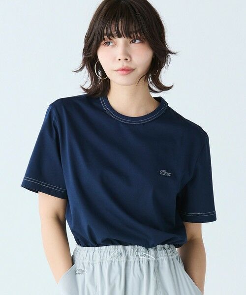 すぐ届く【LACOSTE】ステッチTシャツ LACOSTE tシャツ ワイド＆ショートネームステッチTシャツ