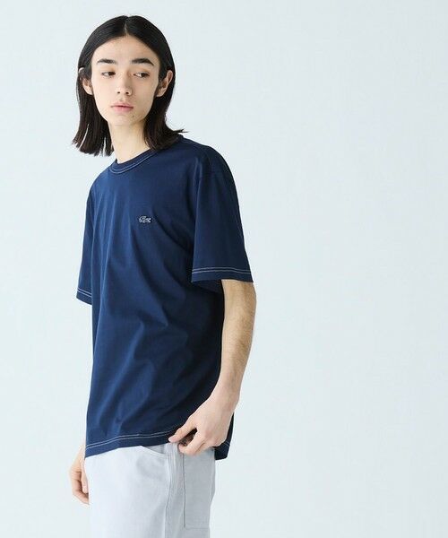 国内配送★LACOSTE★配色ステッチTシャツ LACOSTE ラコステ 刺繍ハンドステッチ風フレンチグラフィックT