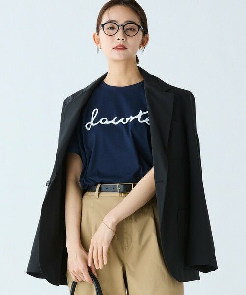 TIME SALE‼️LACOSTE 幾何学模様 ネイビー ジャケット Lサイズ LACOSTE ジャージ 「別注」LACOSTE / サテンジャケット メンズ