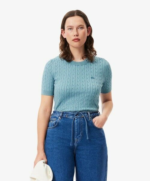 【未使用】　ラコステ　ケーブル　薄手　ニット　新品　セーター　ユニセックス 美品 ラコステ LACOSTE ケーブルニットセーター ボルドー ユニ