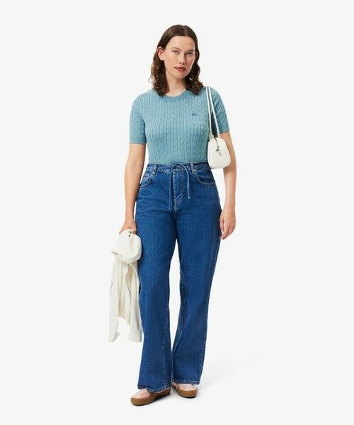 【未使用】　ラコステ　ケーブル　薄手　ニット　新品　セーター　ユニセックス 美品 ラコステ LACOSTE ケーブルニットセーター ボルドー ユニ