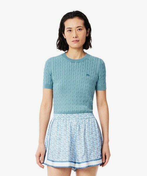 LACOSTE/ラコステ ケーブルニットTシャツ グレイッシュブルー 38(L) LACOSTE/ラコステ ケーブルニットTシャツ グレイッシュブルー 38(L)