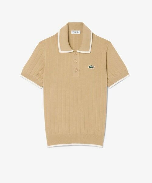 LACOSTE / ラコステ ニット・セーター | メッシュ切り替え エッジ配色ゴルフニットポロシャツ(ベージュ)