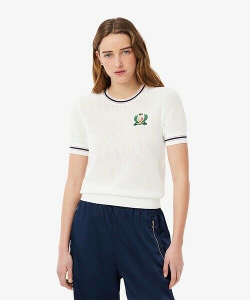 LACOSTE/ラコステ フレンチメイドメッシュニットTシャツ ホワイト 36(M) LACOSTE/ラコステ フレンチメイドメッシュニットTシャツ ホワイト 36(M)