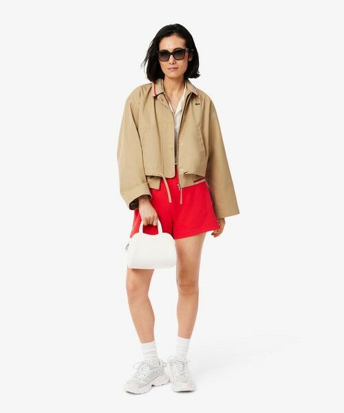 LACOSTE ブラウン ジップアップジャケット　XL相当 配色ライン レイヤードジャケット ジップアップブルゾン