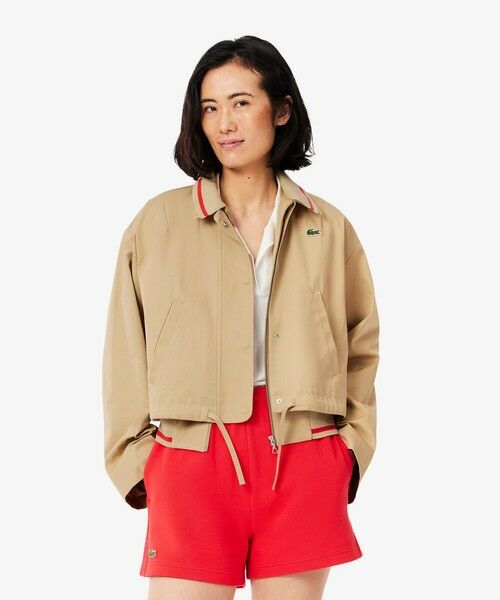 LACOSTE/ラコステ 配色ライン レイヤードジャケット ジップアップブルゾン ベージュ 38(L) LACOSTE/ラコステ 配色ライン レイヤードジャケット ジップアップブルゾン ベージュ 38(L)