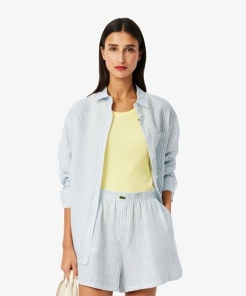 LACOSTE/ラコステ リネンストライプオーバーサイズシャツ ライトブルー 36(M) LACOSTE/ラコステ リネンストライプオーバーサイズシャツ ライトブルー 36(M)