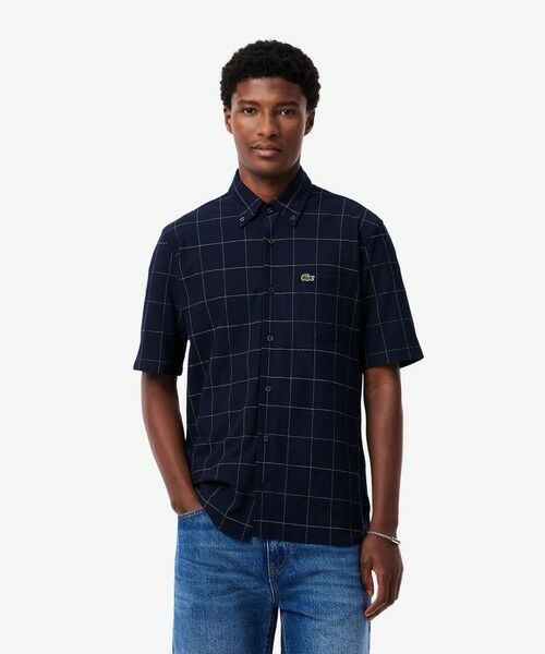 LACOSTE/ラコステ ウィンドウペーンチェックジャージシャツ ネイビー 39(日本サイズM) LACOSTE/ラコステ ウィンドウペーンチェックジャージシャツ ネイビー 39(日本サイズM)