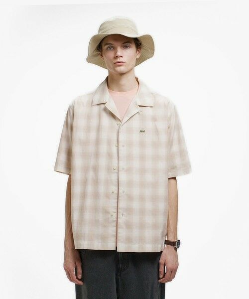 LACOSTE / ラコステ シャツ・ブラウス | リネンブレンドオープンカラーオンブレチェックシャツ（オフホワイト）