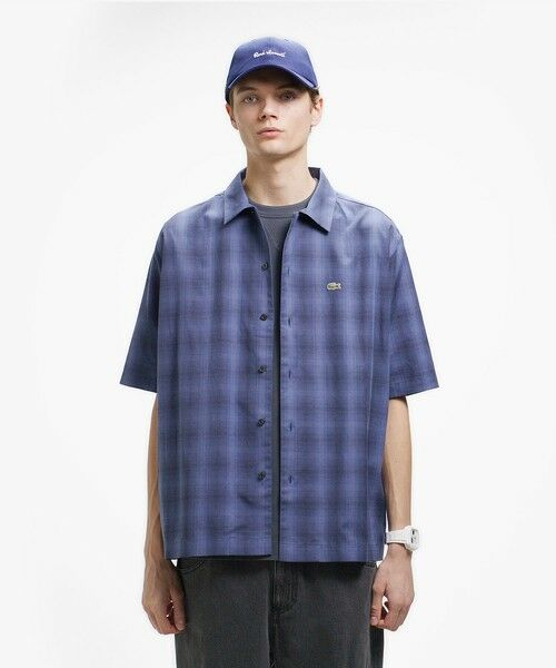 LACOSTE / ラコステ シャツ・ブラウス | リネンブレンドオープンカラーオンブレチェックシャツ（ネイビー）